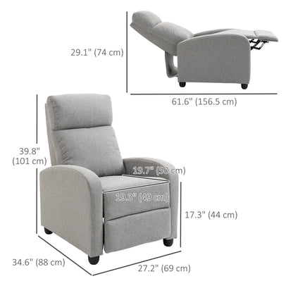 Fabric Recliner, Manual Home Theater Seat, Linen-Touch, Light Grey Single Sofas at Gallery Canada