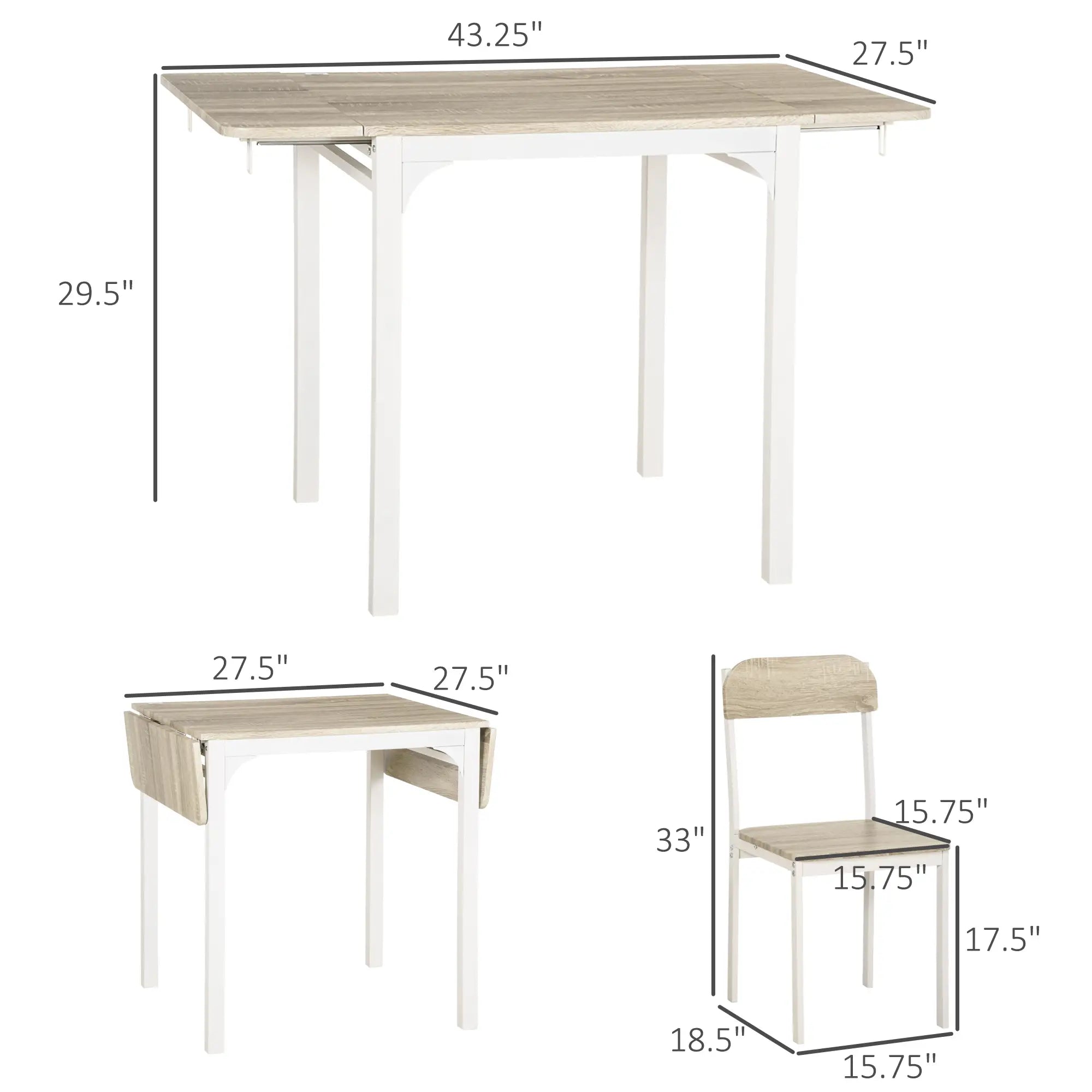 Foldable Dining Table Set for 2, Drop-Leaf Kitchen Table with 2 Chairs Bar Sets at Gallery Canada