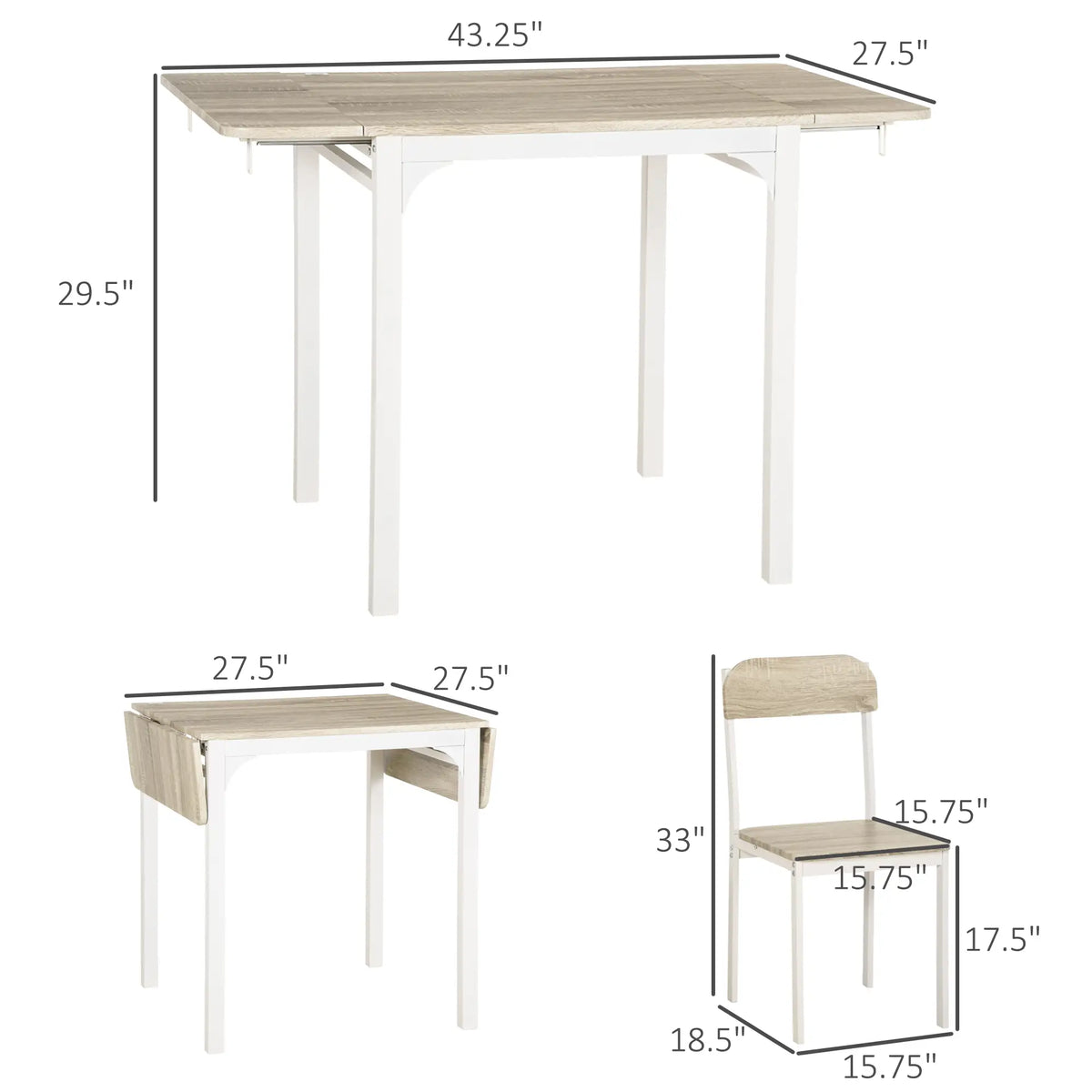 Foldable Dining Table Set for 2, Drop-Leaf Kitchen Table with 2 Chairs Bar Sets at Gallery Canada