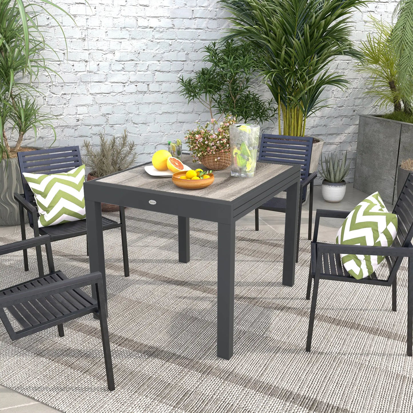 Extendable Dining Table, Rectangular Outdoor Table, Aluminum Frame, Plastic Top, Grey Patio Dinning Tables at Gallery Canada