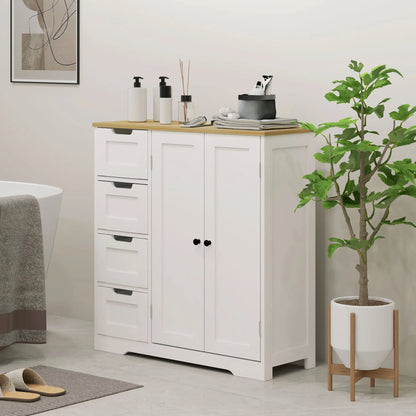 Freestanding Bathroom Floor Cabinet, Adjustable Shelf, 4 Drawers, 2 Doors, White Freestanding Bathroom Cabinets at Gallery Canada