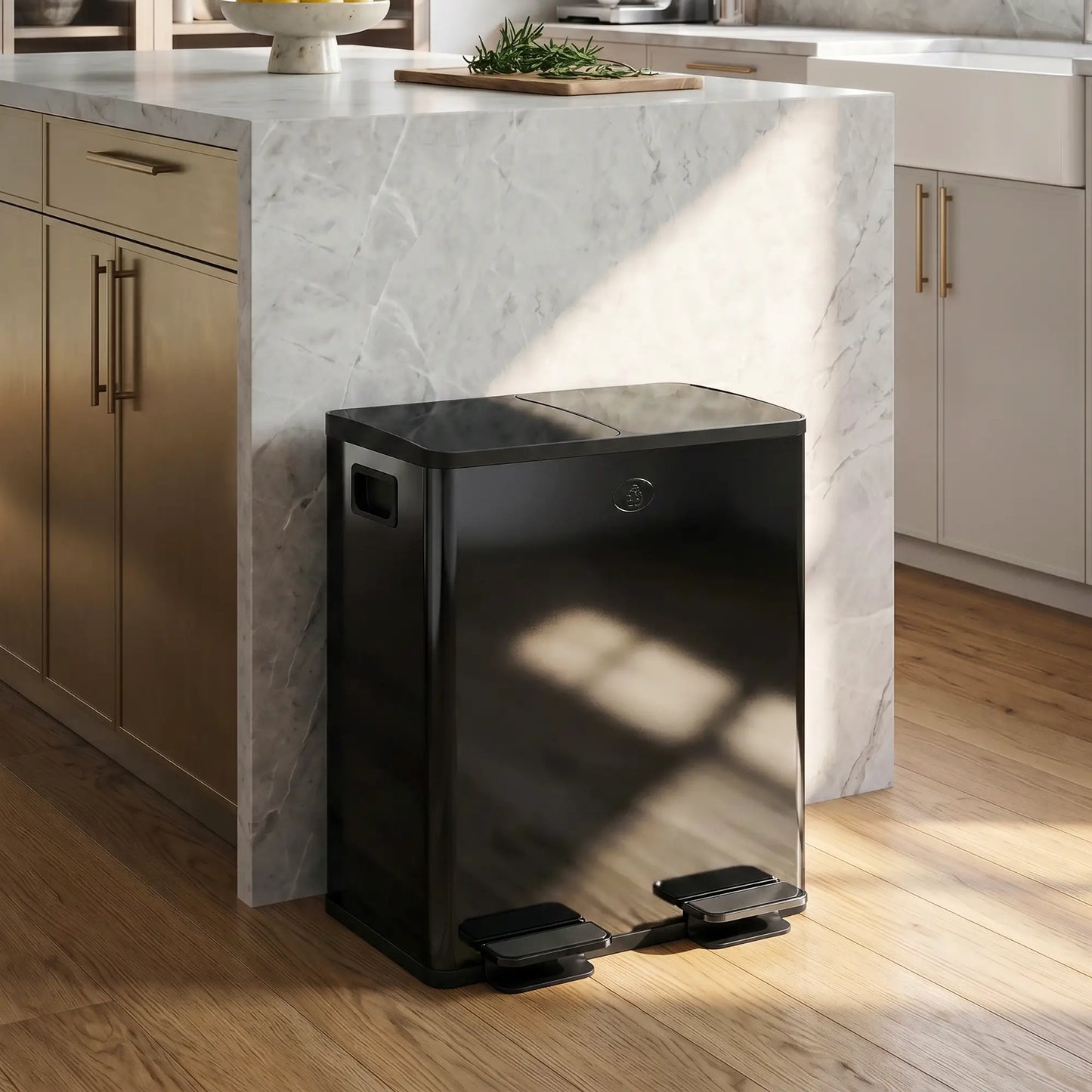 Dual Garbage Bin, Soft-Close Trash Can with Foot Pedal, 2 x 20 Liter Garbage Can with Removable Inner Buckets, Black Household Supplies at Gallery Canada