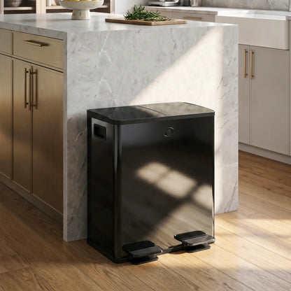 Dual Garbage Bin, Soft-Close Trash Can with Foot Pedal, 2 x 20 Liter Garbage Can with Removable Inner Buckets, Black Household Supplies at Gallery Canada