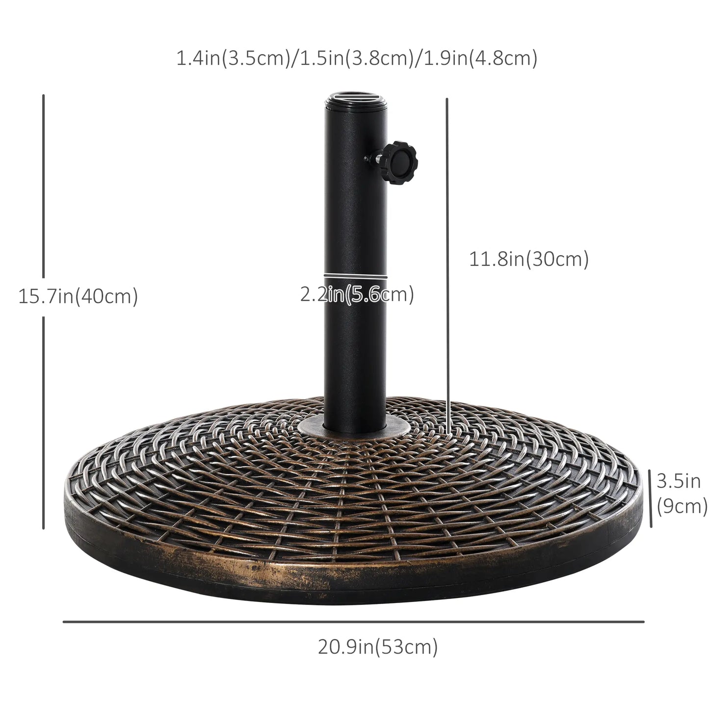 55 lbs 21" Heavy Duty Umbrella Base, Rattan Design, Bronze Umbrella Bases at Gallery Canada