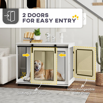 39" Dog Crate Furniture, Sliding Barn Door, Large Dog Cage End Table, White Houses, Kennels & Pens at Gallery Canada