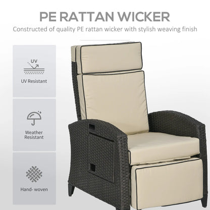 Outdoor Recliner Chair, Adjustable Backrest, Cushion, Side Tray, Khaki Chaise Loungers at Gallery Canada