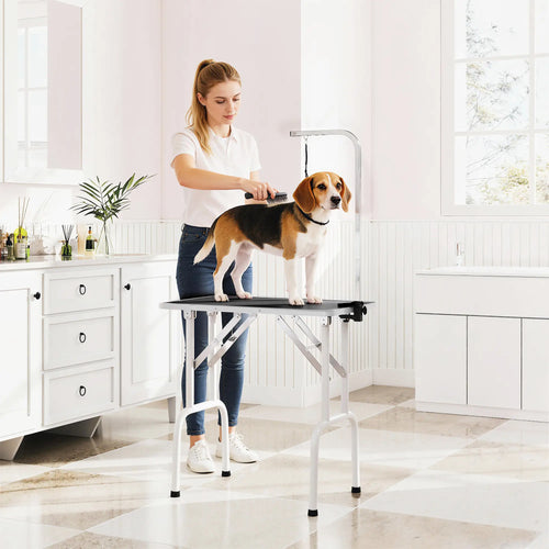 Foldable Pet Grooming Table, Adjustable Arm, Non-Slip Surface, Black