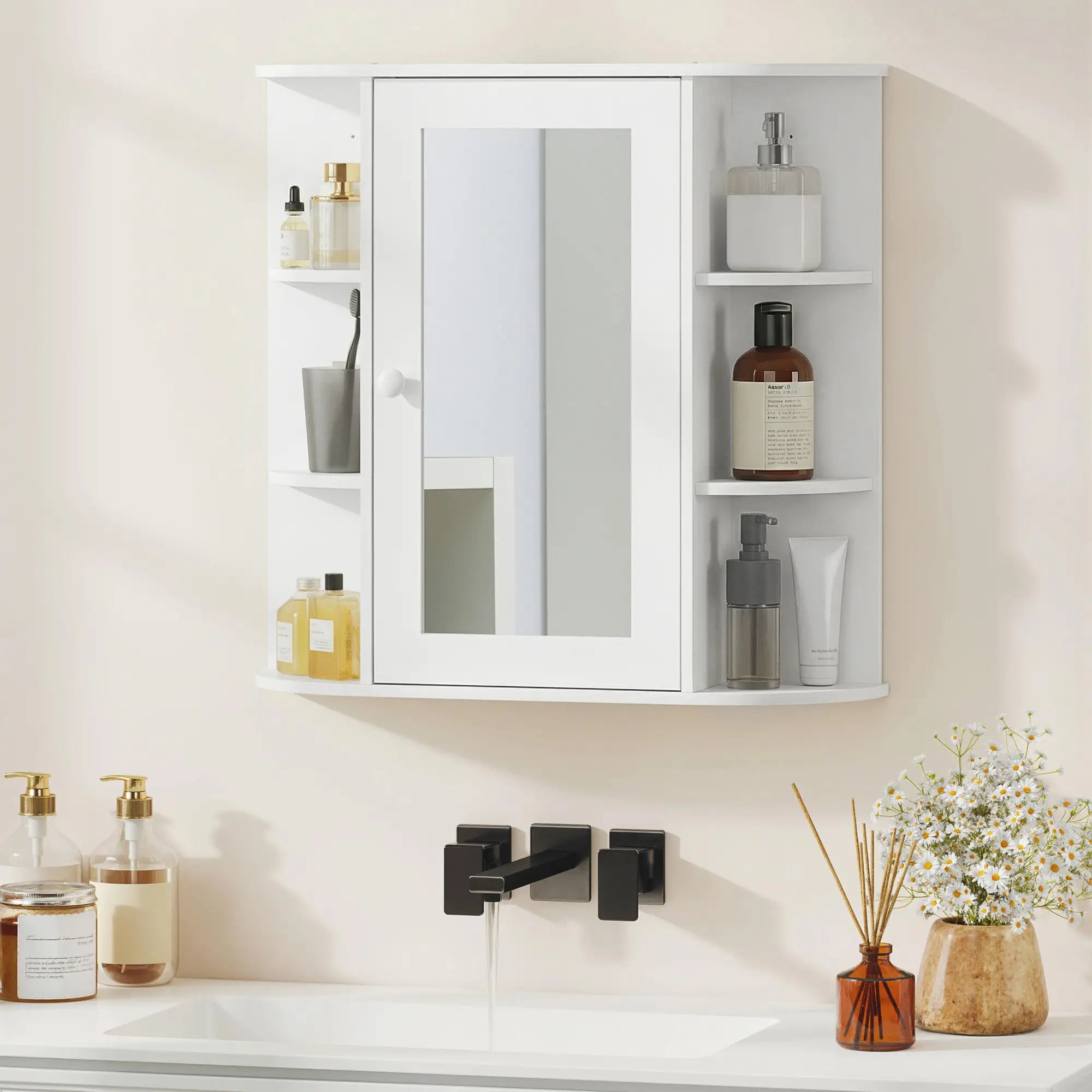 Mirrored Bathroom Wall Cabinet, Wall Mounted, With Door & Shelves, White Mirror Medicine Cabinets at Gallery Canada