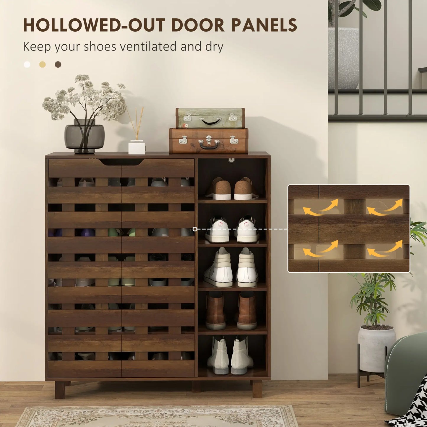 21 Pair Shoe Cabinet, 5-Tier Double Door, 5-Tier Open Shelves, Brown Shoe Storage Cabinets & Racks at Gallery Canada
