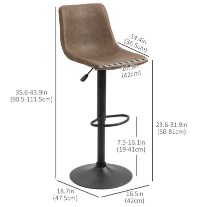 Adjustable Counter Height Bar Stools, Set of 2, 360° Swivel, Vintage Leather, Brown Bar Stools at Gallery Canada