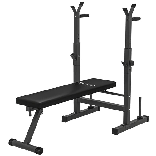 Adjustable Weight Bench, Foldable with Barbell Rack, Dip Station, Black