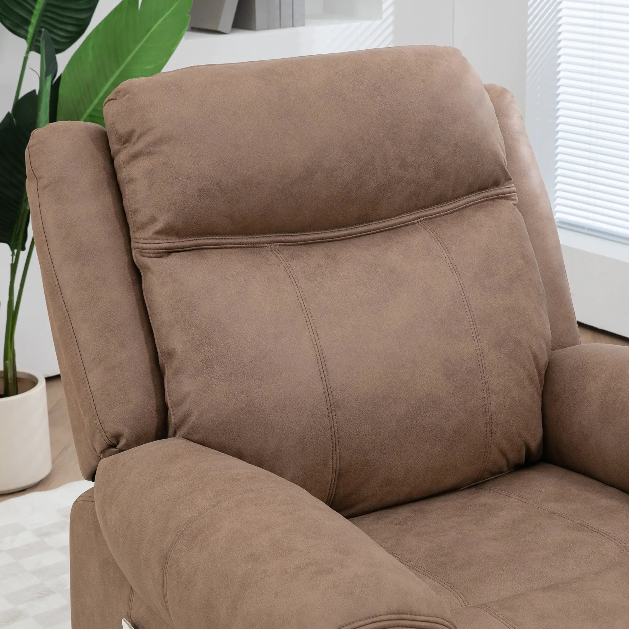 Manual Recliner Chair, Vibration Massage, Side Pockets, Microfibre, Brown Single Sofas at Gallery Canada