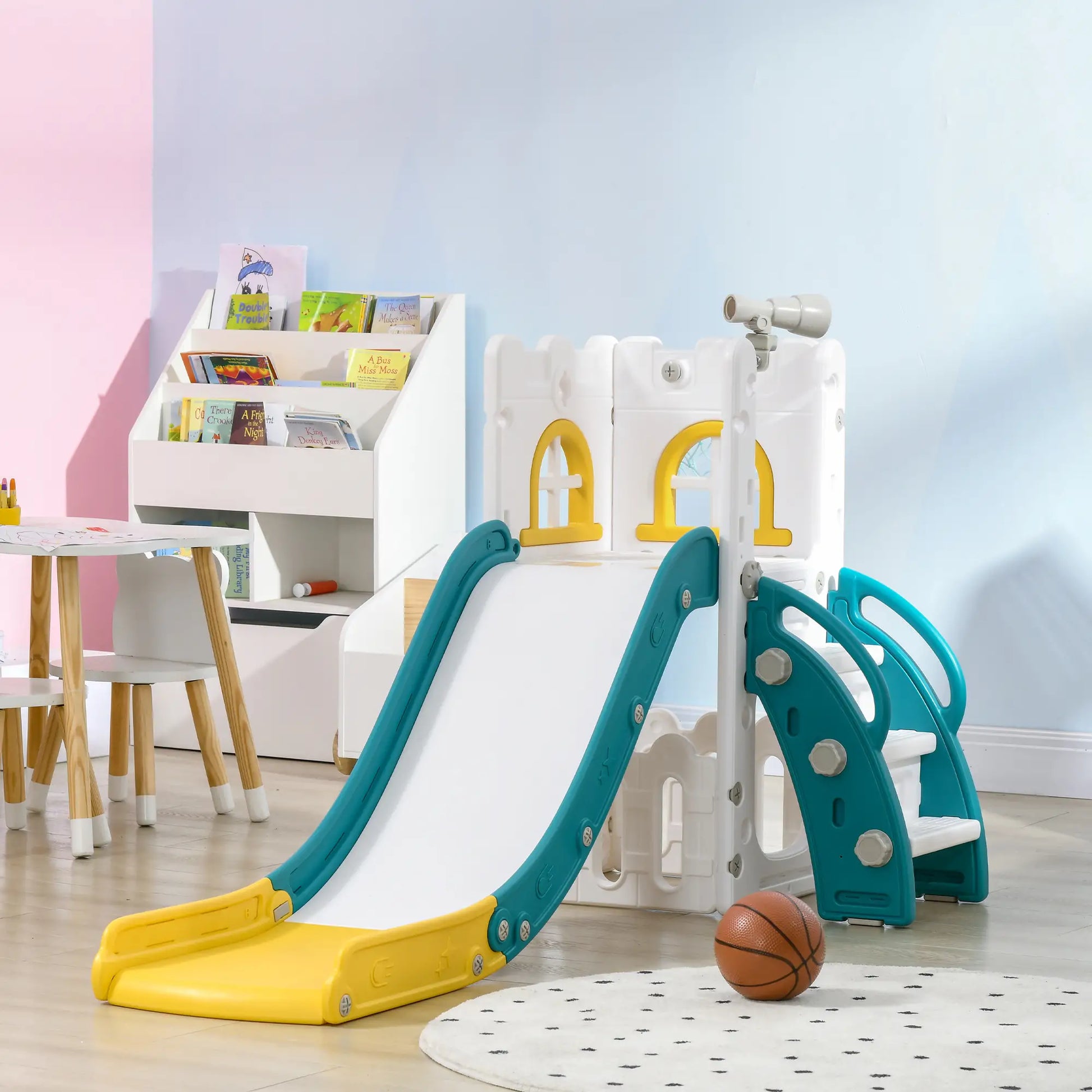 Toddler Slide, Basketball Hoop, Climber, Telescope, Storage Basket, 1-3 Years, Indoor, Yellow Gym Sets & Swings at Gallery Canada