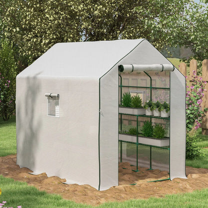Portable Walk-In Greenhouse, 4.6' x 4.7', 2 Tier Shelves, White Walk In Greenhouses at Gallery Canada