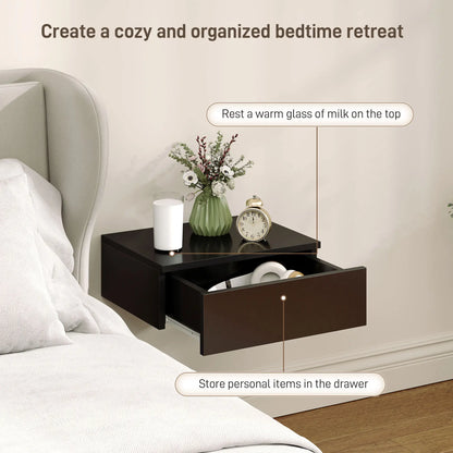 Set Of 2 Wall Mounted Bedside Tables, Floating Nightstands With Drawer, Black Bedside Tables at Gallery Canada