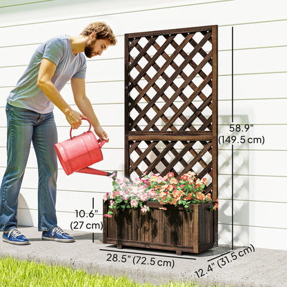 2.4 x 1 x 4.9 ft Wooden Pine Trough Planter with Trellis, Carbonized Wooden Planter Boxes at Gallery Canada