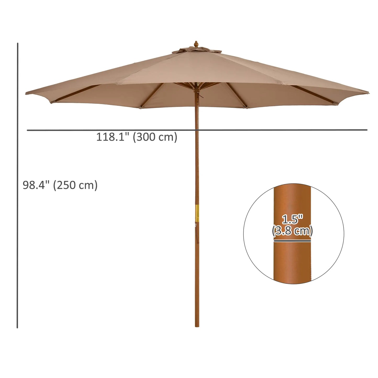 10' x 8' Khaki Wooden Patio Umbrella, Garden Parasol, Outdoor Sunshade, Khaki Sun Umbrellas at Gallery Canada