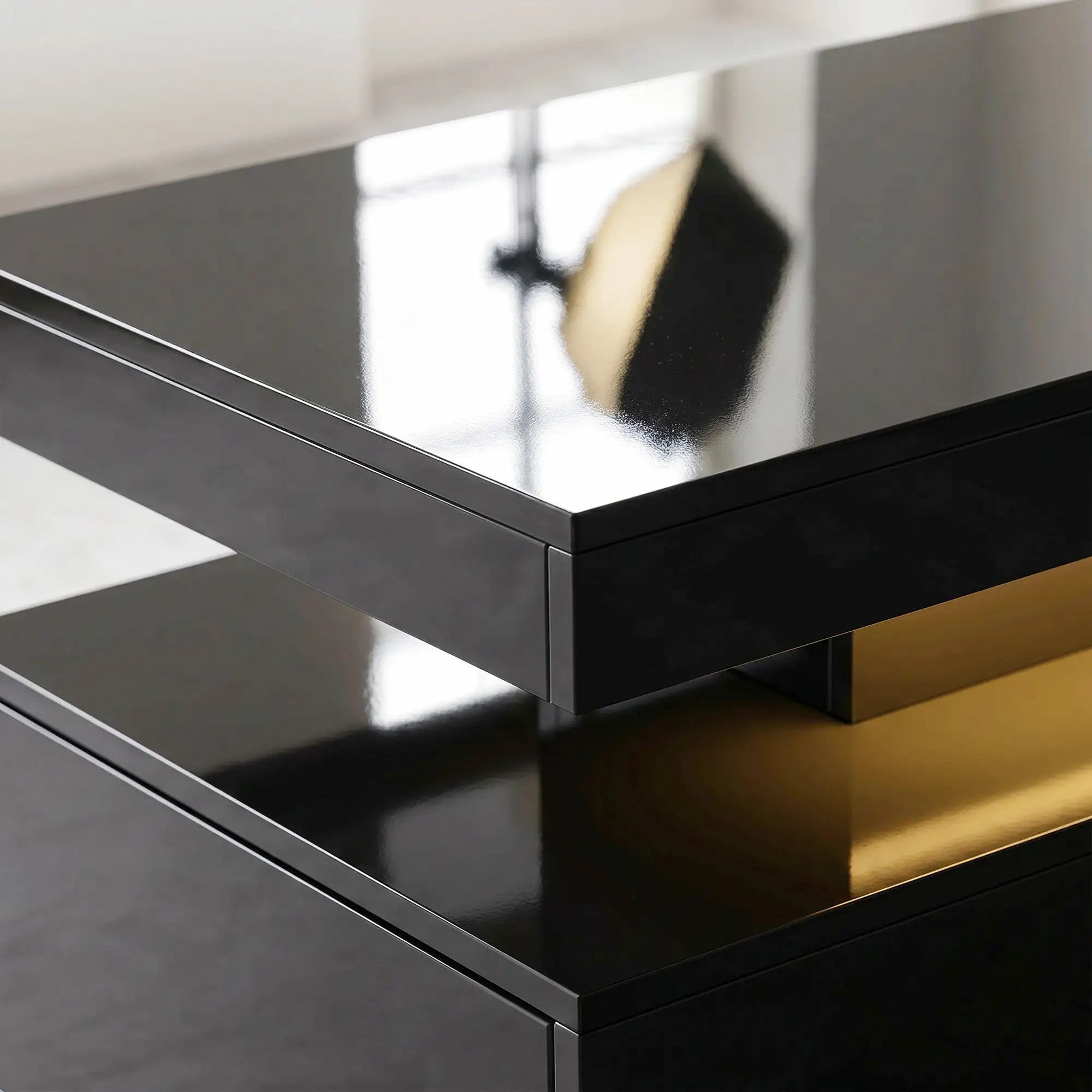 2-Tier LED Coffee Table With Storage, Black Coffee Tables at Gallery Canada
