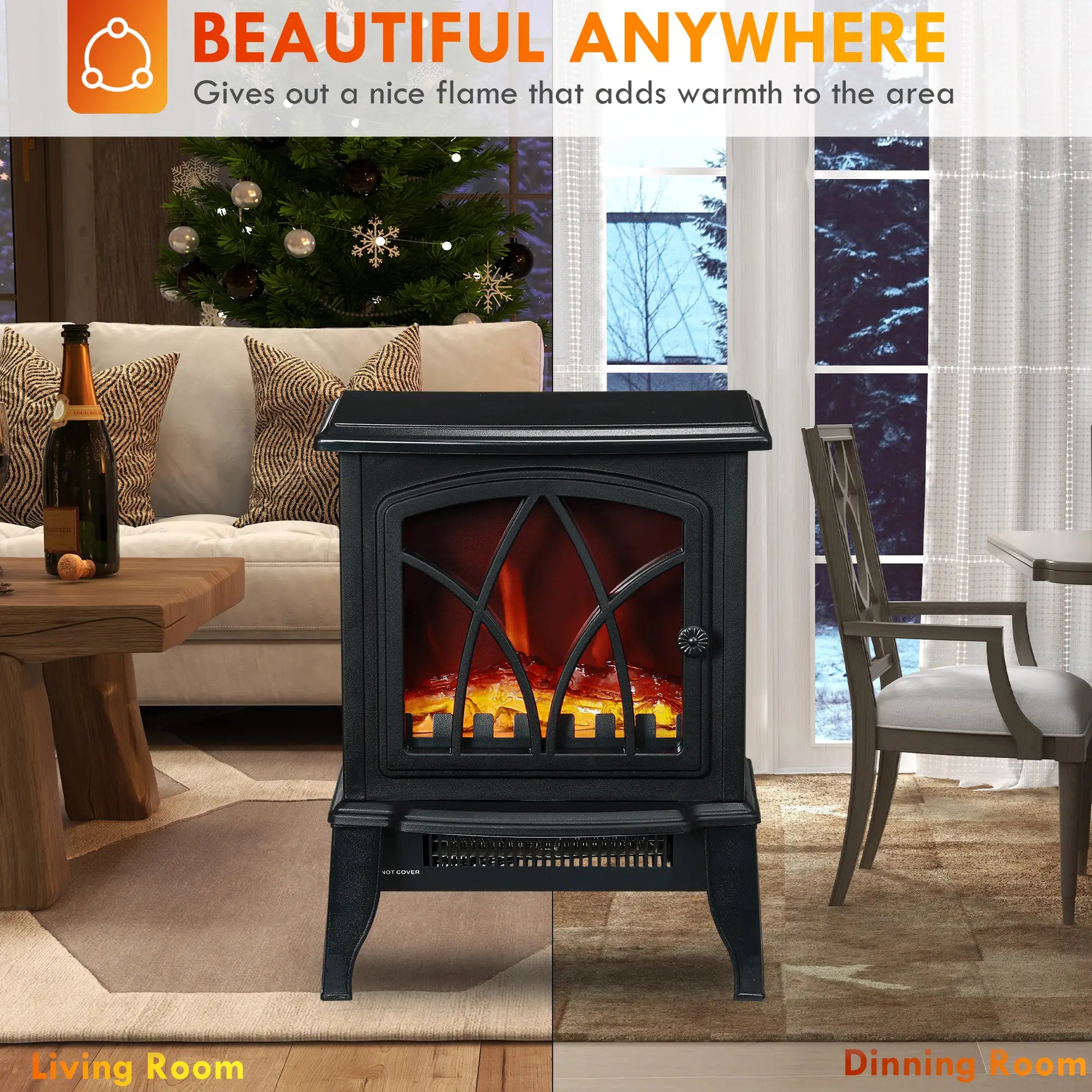 Electric Fireplace Heater, Freestanding Stove, Realistic Flame, Overheat Protection, 750W/1500W, Black Electric Fireplaces at Gallery Canada