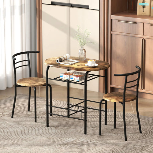 Dining Table Set Of 3, Kitchen Table And Chairs, Rustic Brown