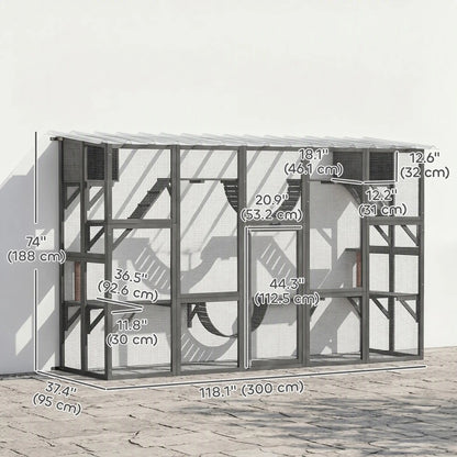 74"H Walk-in Cat Enclosure, Waterproof Roof, 2 Condos, 6 Platforms Outdoor Cat Enclosures at Gallery Canada