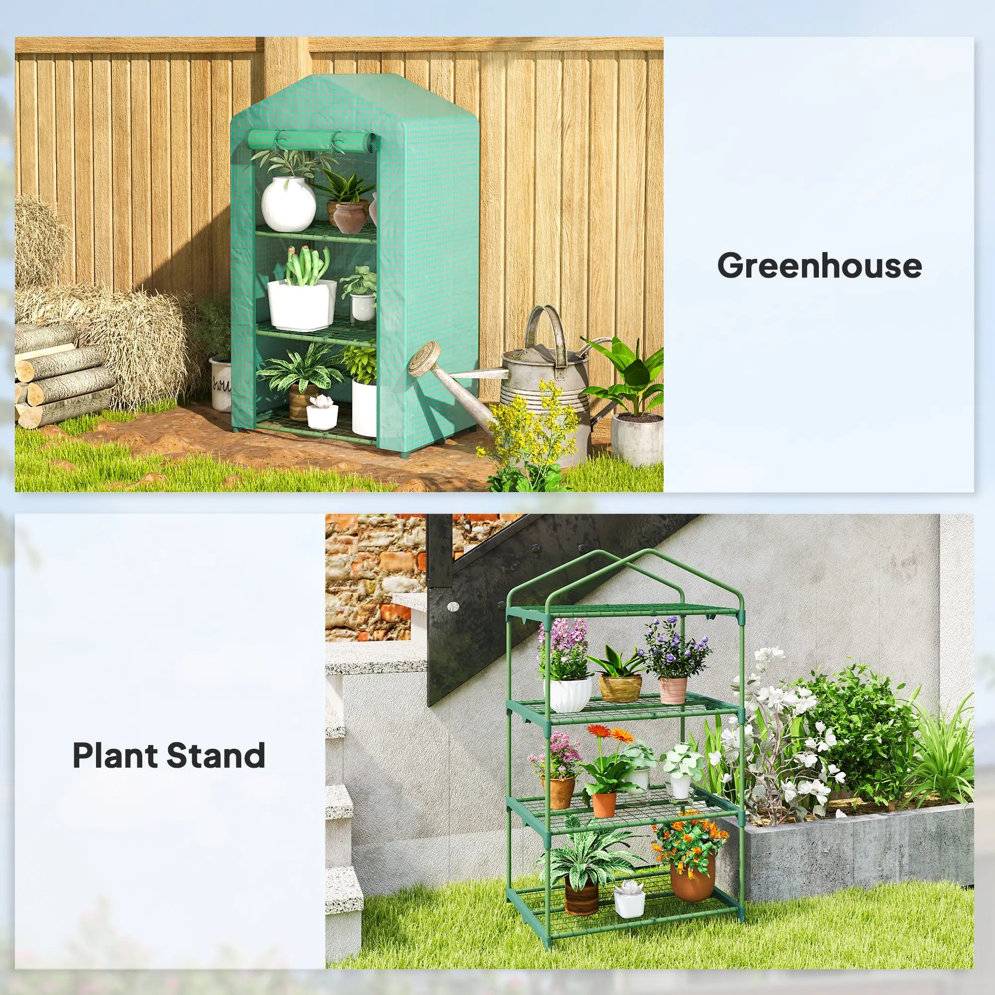 3 Tier Mini Greenhouse, Portable Flower Stand, Steel Frame, Green Greenhouses at Gallery Canada