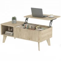 Table basse relevable cannelée de 40 pouces, rangement, chêne
