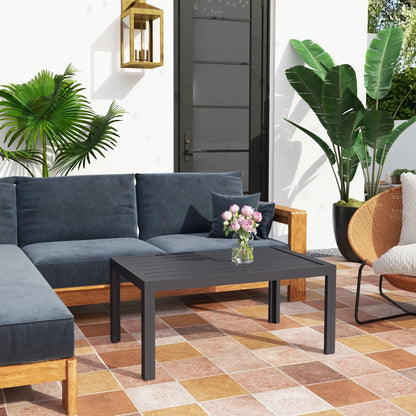 Outdoor Coffee Table, Rectangular, Steel Frame, Slat Tabletop, Grey Patio Side Tables at Gallery Canada
