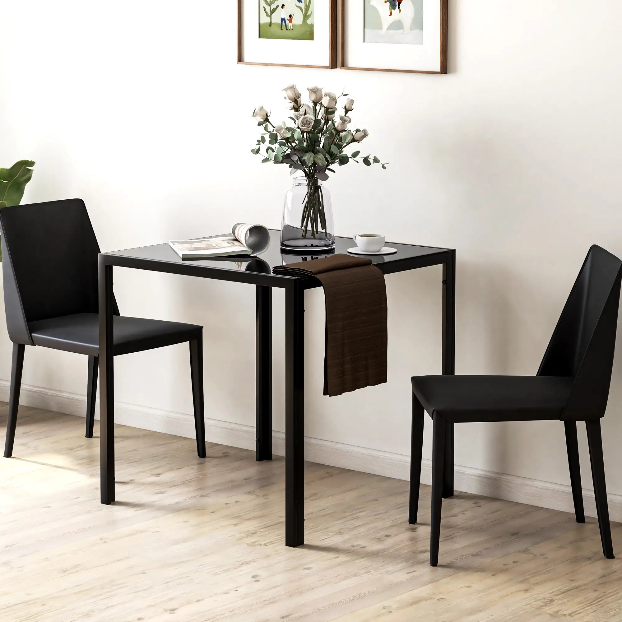 Square Kitchen Table, Glass Top, Steel Legs, 2-4 People, Black Dining Tables at Gallery Canada