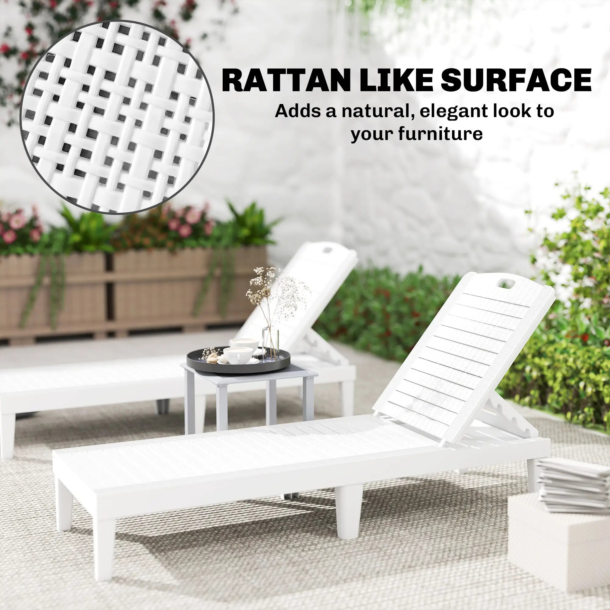 Waterproof Resin Lounge Chairs, Set of 2, 4-Position Adjustable Backrest, White Lounger Chairs at Gallery Canada