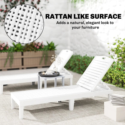 Waterproof Resin Lounge Chairs, Set of 2, 4-Position Adjustable Backrest, White Lounger Chairs at Gallery Canada