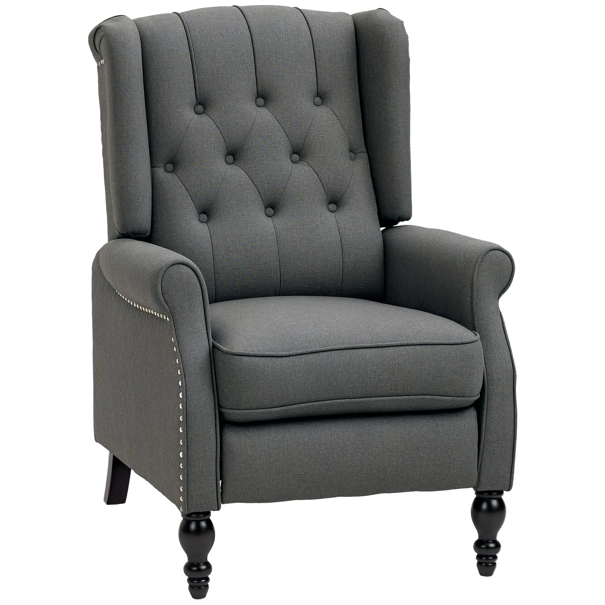 Wingback Reclining Chair with Footrest, Button Tufted, Dark Grey Single Sofas Dark Grey at Gallery Canada
