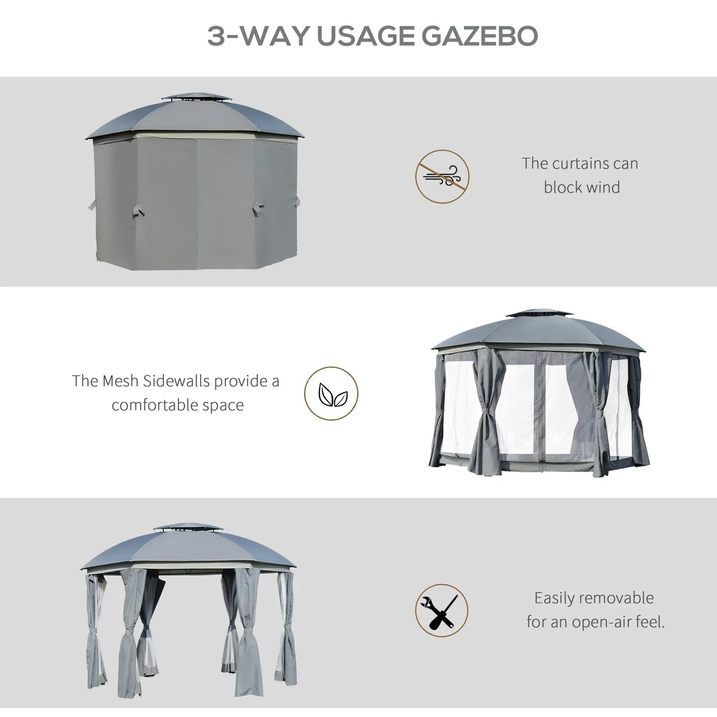 12' x 12' Outdoor Gazebo, Dome Canopy, Netting Sidewalls, Dark Grey Gazebos at Gallery Canada