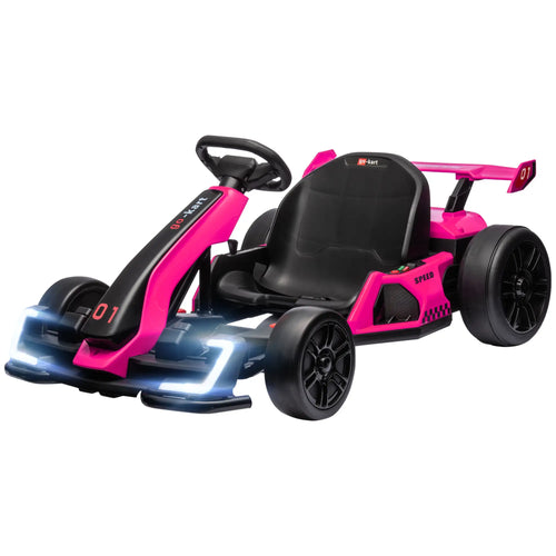 24V Electric Go Kart, Battery Powered Kids Drift Kart, Adjustable Seat, Pink