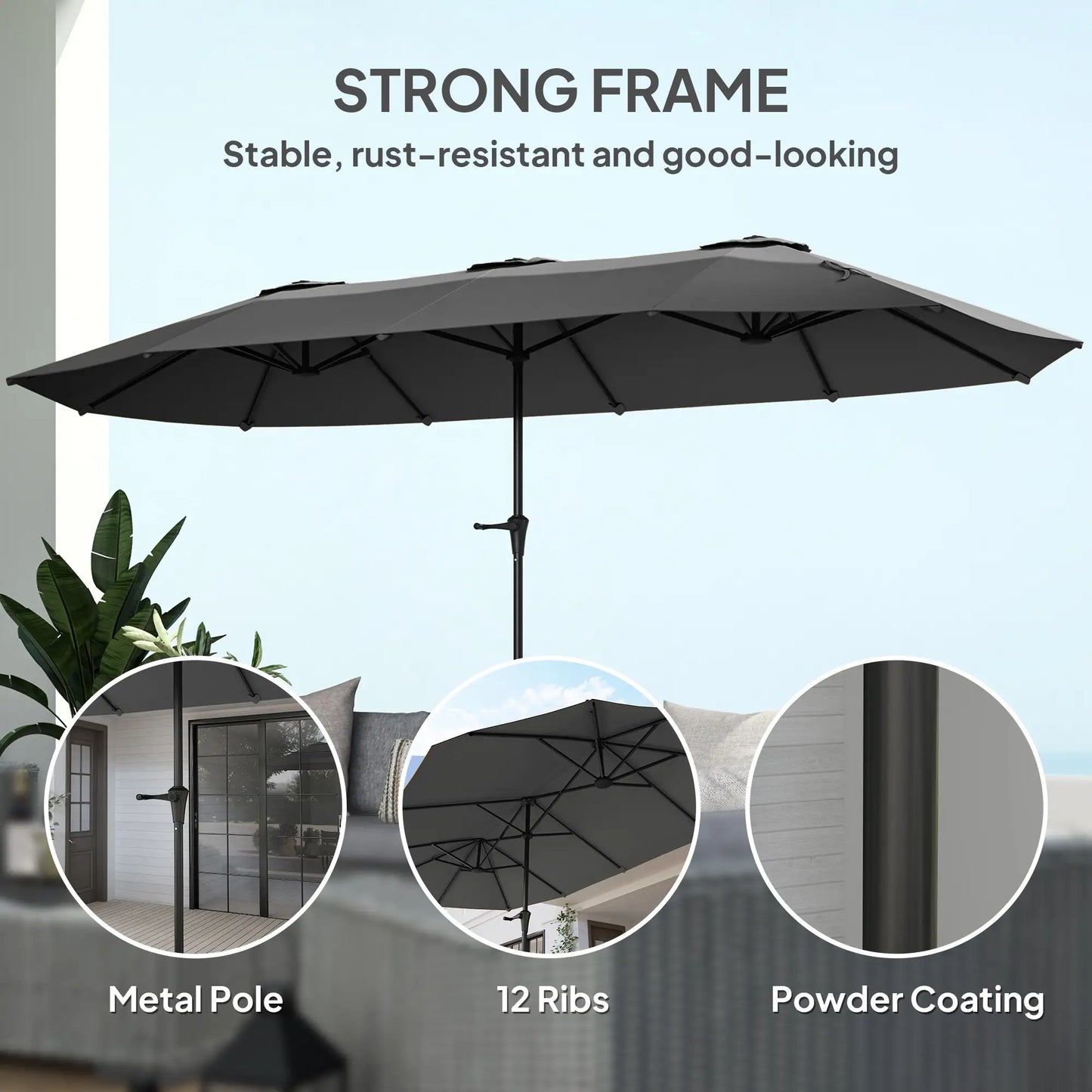 13ft Double-Sided Patio Umbrella with Crank Handle, for Poolside, Deck, Garden, Dark Grey Double-sided Umbrellas at Gallery Canada