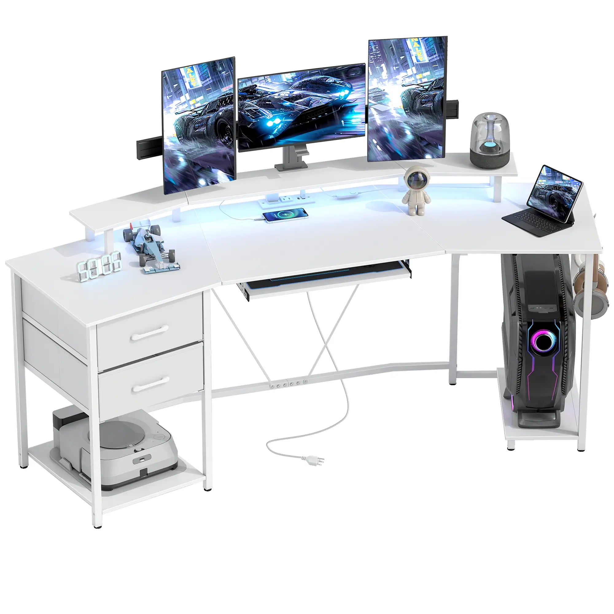 79 Inch Gaming Desk With RGB Lights, Power Outlets, USB Ports, White Gaming Desks at Gallery Canada
