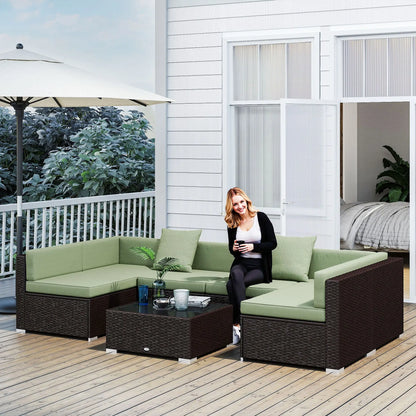 7-Piece Outdoor Rattan Furniture Set, Patio Wicker Sectional Sofa, Light Green Patio Furniture Sets at Gallery Canada