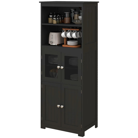 63" Small Buffet with Hutch, 4-Door Kitchen Pantry Cabinet, Black Kitchen Pantry Cabinets Black at Gallery Canada