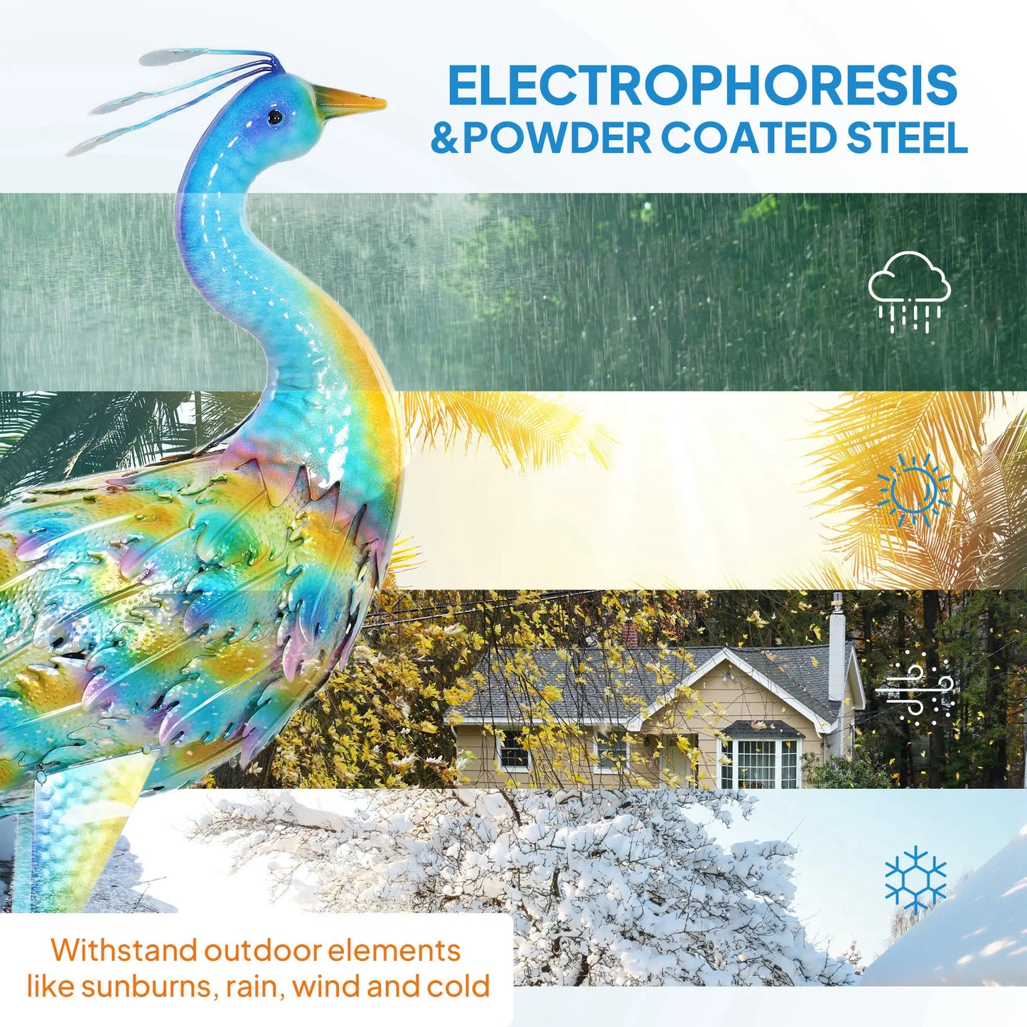 Peacock Garden Statue, 32.7" Lawn Ornament, Steel Bird Statue, Mixed Color Garden Decor at Gallery Canada