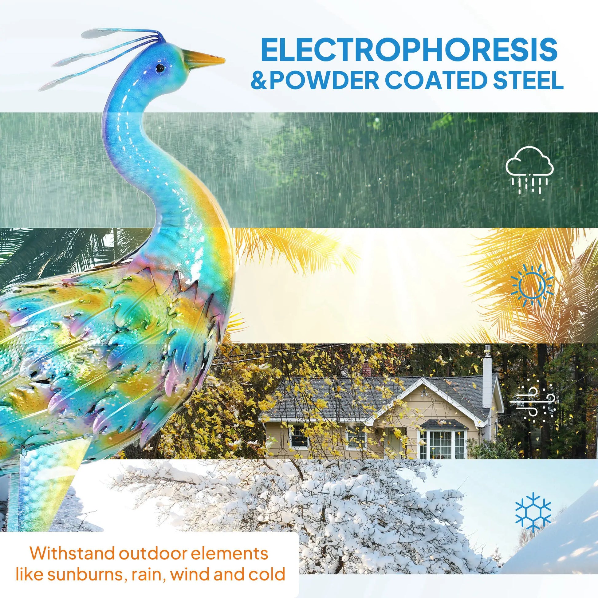 Peacock Garden Statue, 32.7" Lawn Ornament, Steel Bird Statue, Mixed Color Garden Decor at Gallery Canada