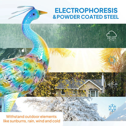 Peacock Garden Statue, 32.7" Lawn Ornament, Steel Bird Statue, Mixed Color Garden Decor at Gallery Canada