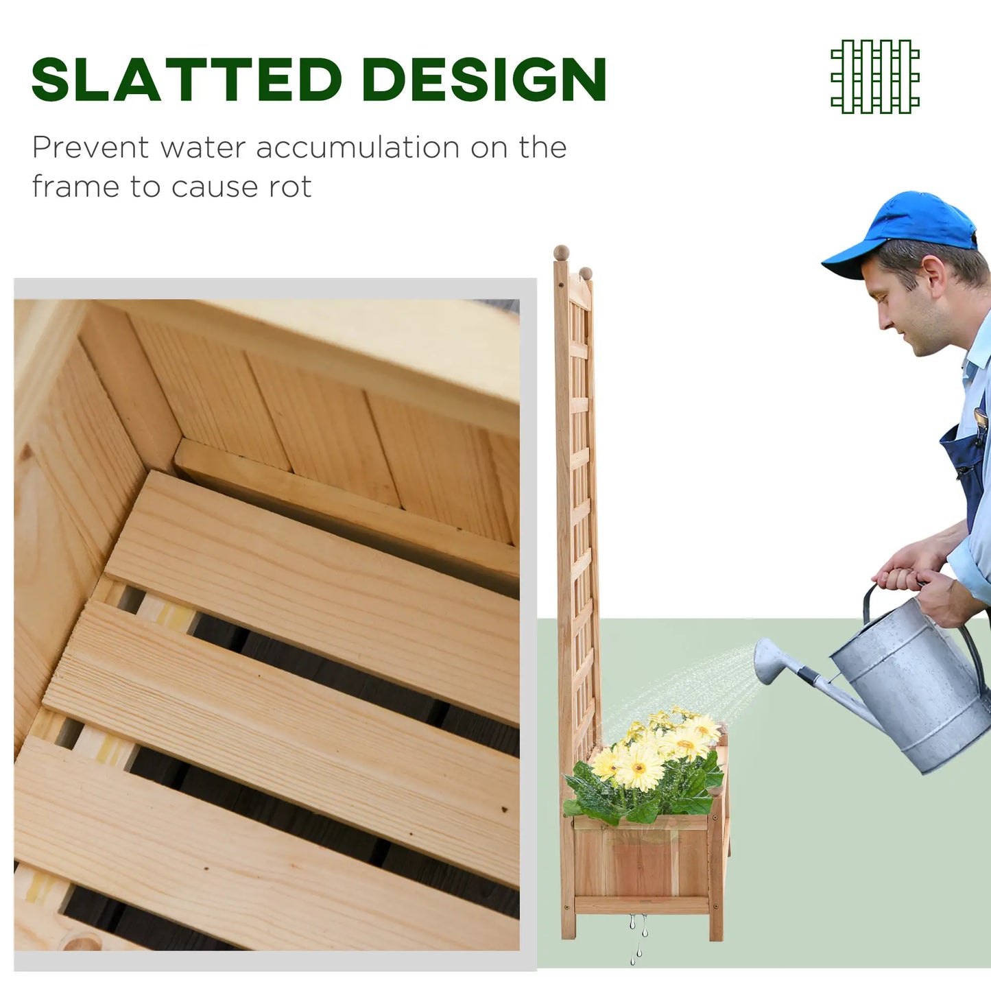 24" x 12" x 49" Raised Garden Bed, Trellis Board Back, Strong Wooden Design Elevated Garden Beds at Gallery Canada