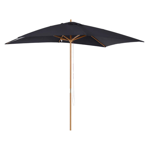 7' x 10' Wooden Patio Umbrella, Rectangle Garden Parasol, Outdoor Sunshade Canopy, Bamboo Ribs, Black