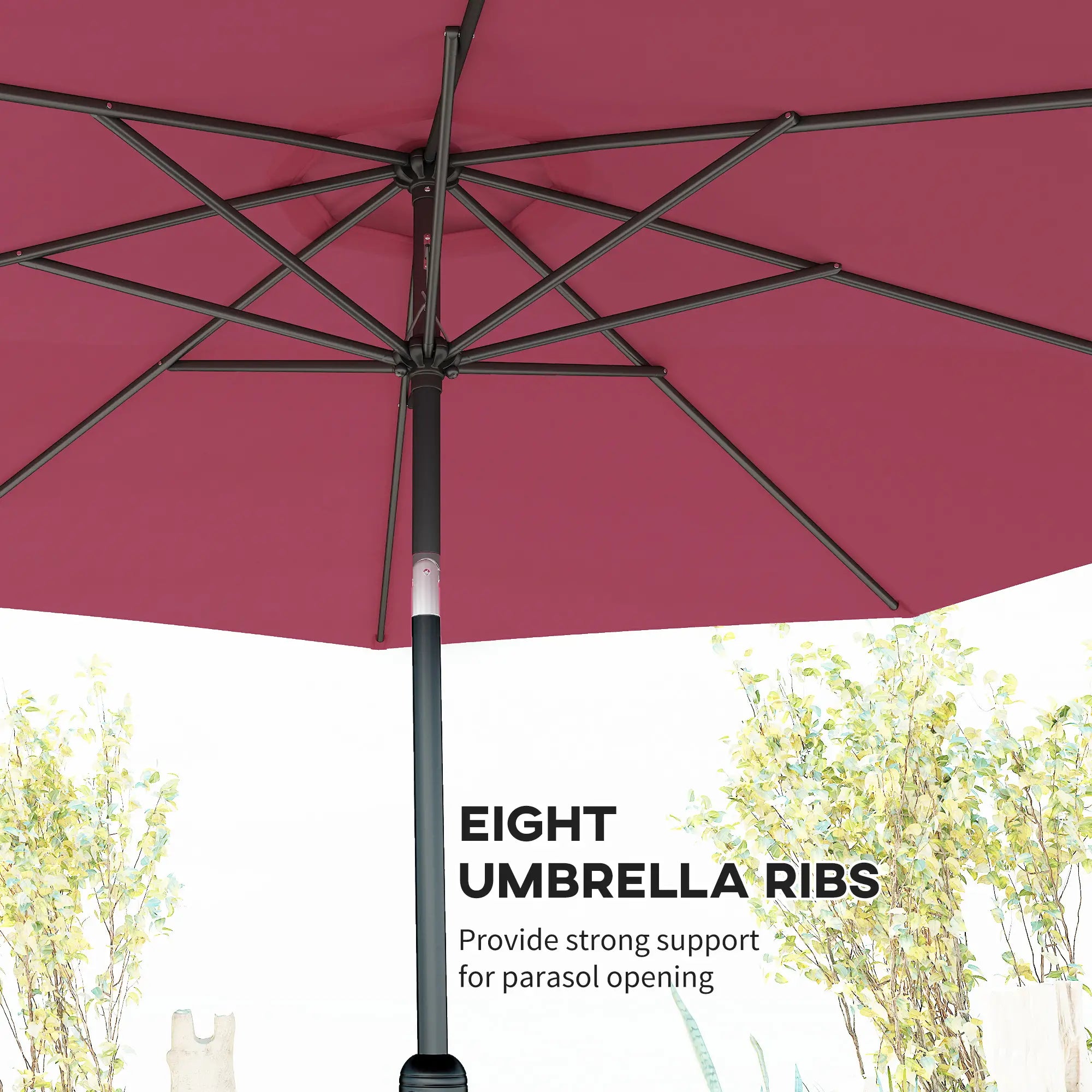 10' x 8' Round Market Umbrella, Crank Handle, Tilt, Wine Red Sun Umbrellas at Gallery Canada
