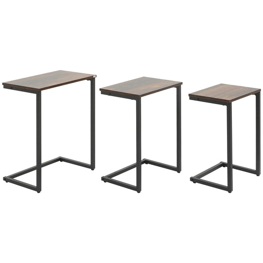 Nesting End Tables Set of 3, Industrial C-Shaped Side Table, Rustic Brown, Brown Side Tables Rustic Brown at Gallery Canada