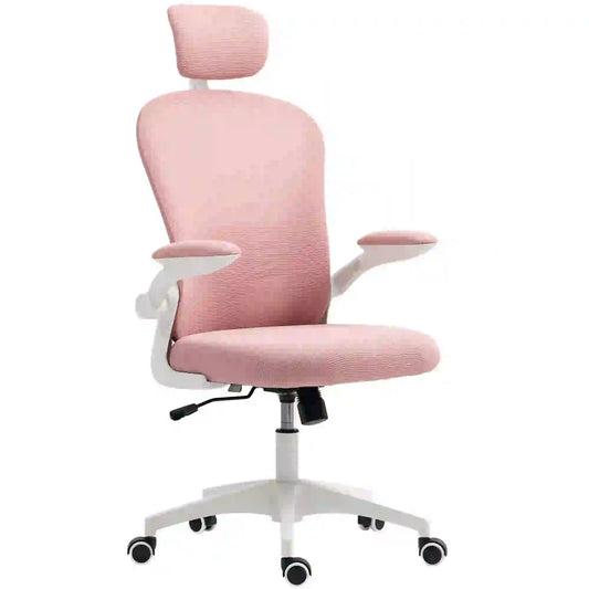 Mesh Office Chair, Adjustable Headrest, 4D Lumbar Support, Flip-Up Arm, Pink Office Chairs Pink at Gallery Canada