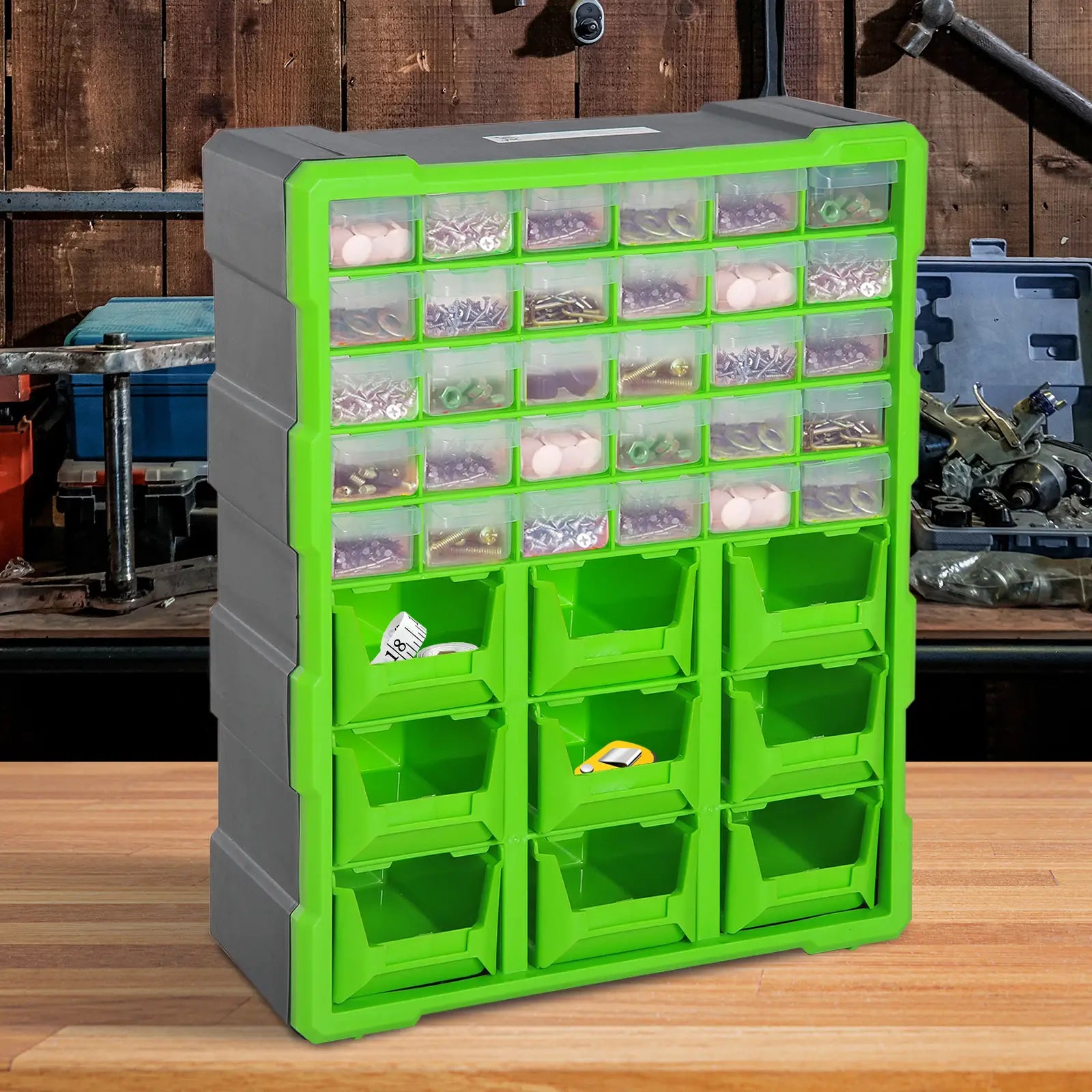 Plastic 39 Drawer Parts Organiser Wall Mount Storage Cabinet for Small Nuts Bolts Tool Green Tool Organizers at Gallery Canada