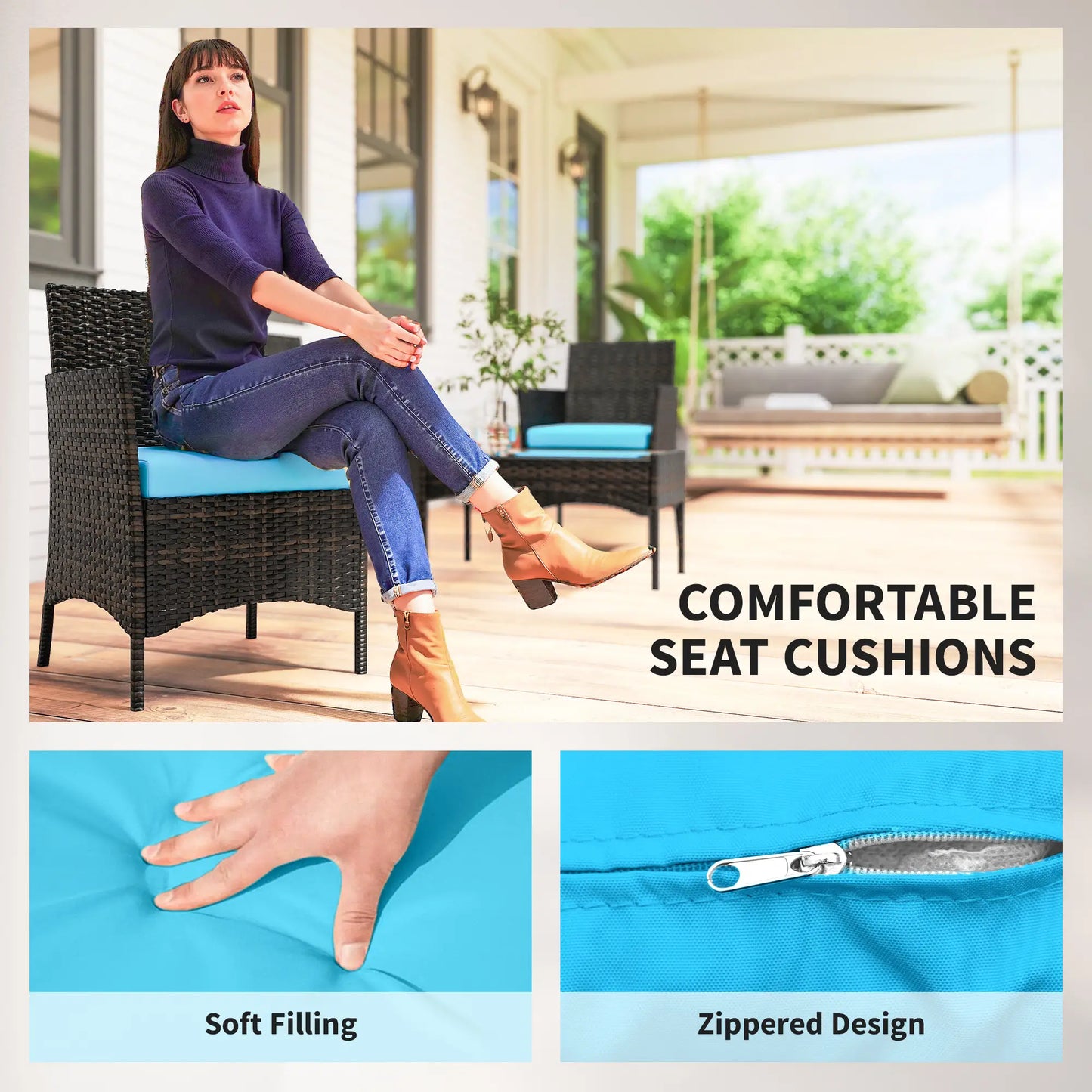 Wicker Outdoor Patio Furniture Set, 4 Pieces, Turquoise Patio Furniture Sets at Gallery Canada