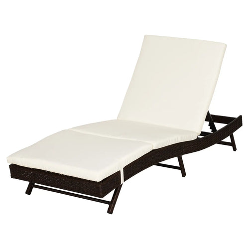 Wicker Patio Lounger, Outdoor S Shape Recliner, 5-Level Adjustable Backrest, Cream White