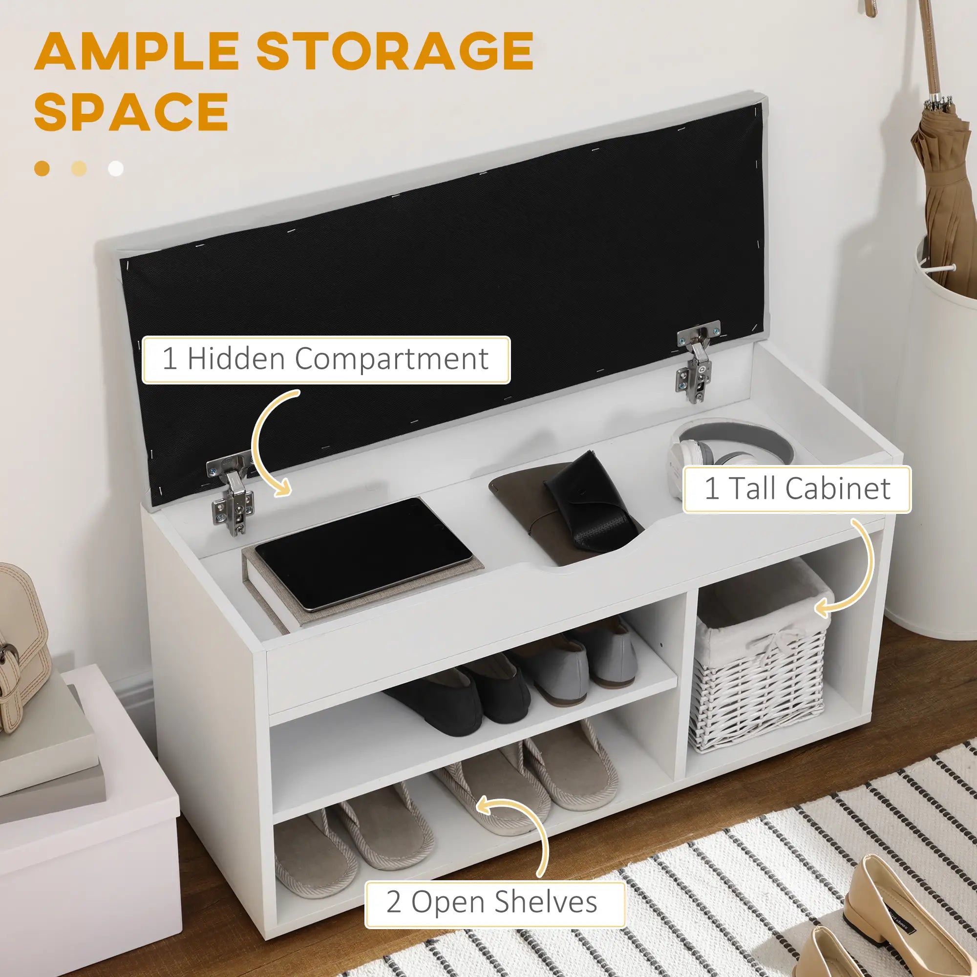 Shoe Bench Entryway Storage Rack, Padded Cushion, White Storage Ottomans & Benches at Gallery Canada